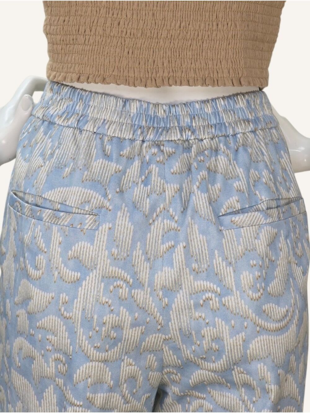 Hilary MacMillan Jacquard Fit & Flare Pants Blue Ivory Small NWT Made In Canada - Picture 7 of 12